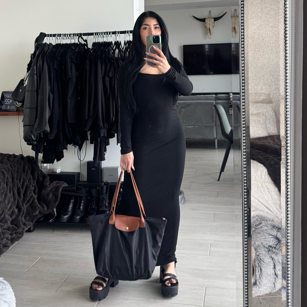 Skims Long Sleeve Black Maxi Dress Lightly Worn Small 4
